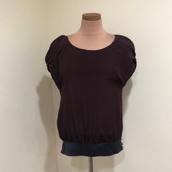 Anthropologie Line & Dot Blouse Size Small Maroon Red Silk - Picture 2 of 11